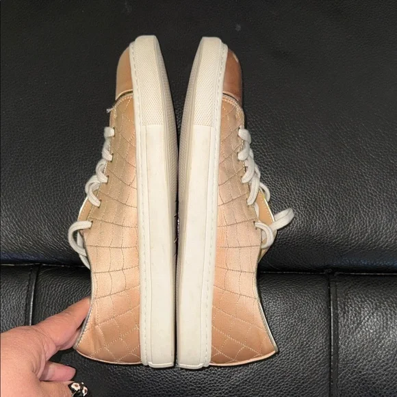 Charlotte Olympia Quilted Peach Satin Lace-Up Sneakers - Picture 7 of 8